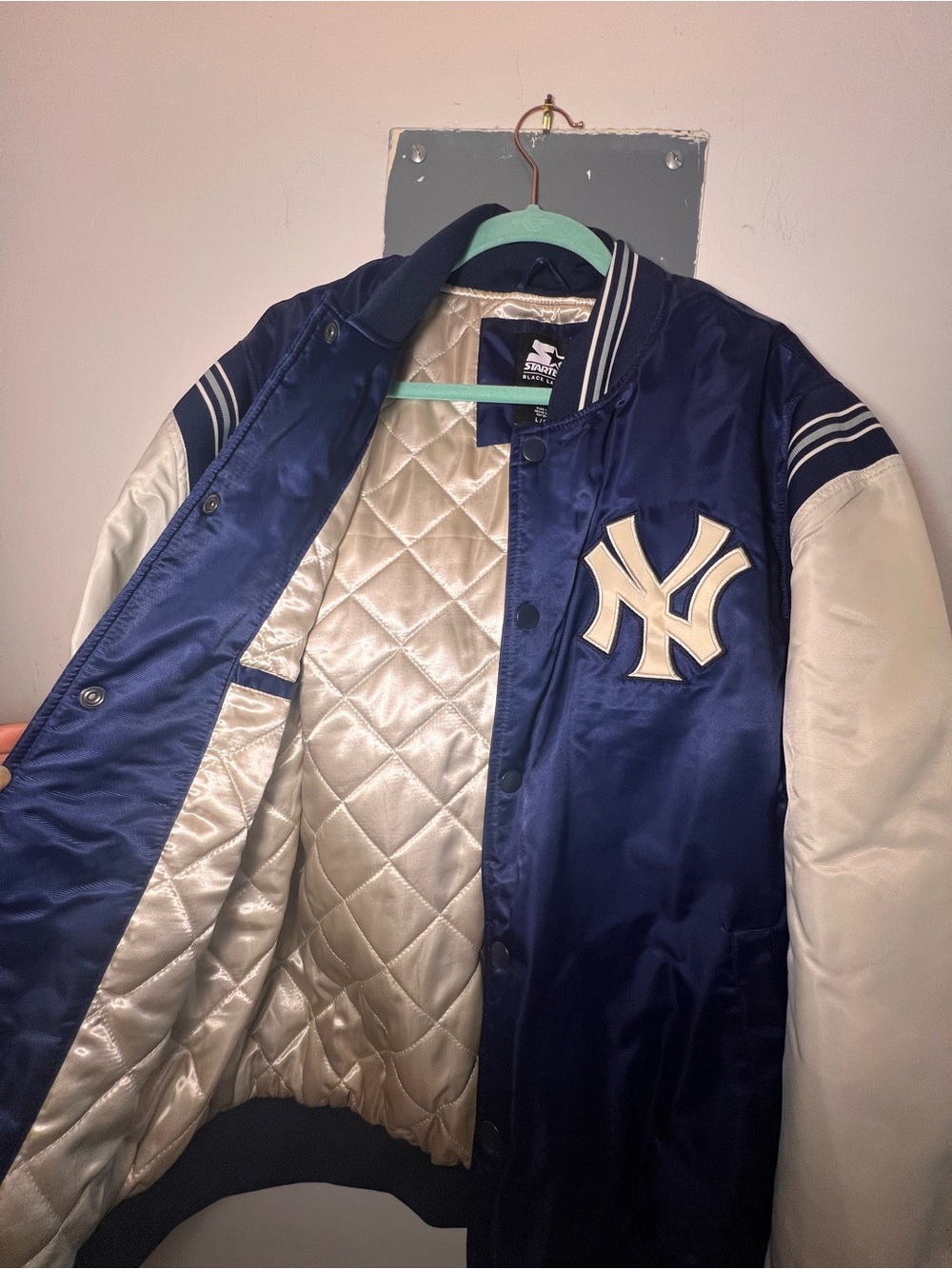 STARTER Navy and Cream NY Yankees Satin Varsity Jacket (never worn)